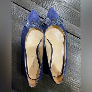 Sarah Flint Navy “Lana” Suede & Snakeskin Ballet Flats (US 8/8.5)